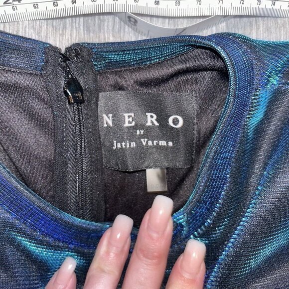 NERO BY JATIN VARMA Sleeveless Blue Metallic Formal Cocktail Party Dress Size 2 - Picture 7 of 10